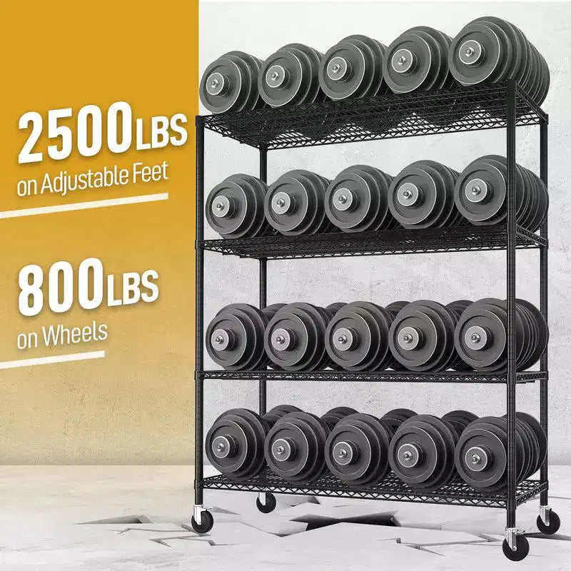 Heavy Duty Steel Wire Shelving Unit with Wheels – 4 Tiers, 2500 lbs Capacity