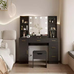Vanity Desk with LED Mirror, 5 Drawers and 6 Open Shelves, Adjustable Lighting, Dressing Table
