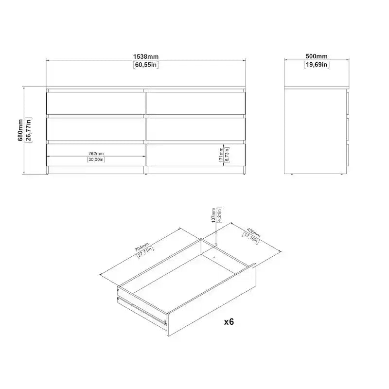 6-Drawer Double Dresser, Black Wood Grain