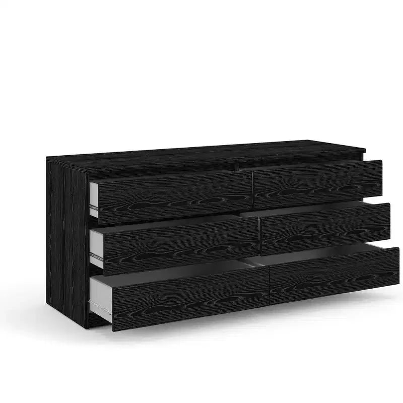 6-Drawer Double Dresser, Black Wood Grain
