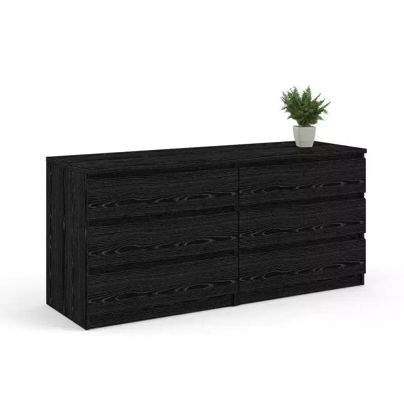 6-Drawer Double Dresser, Black Wood Grain