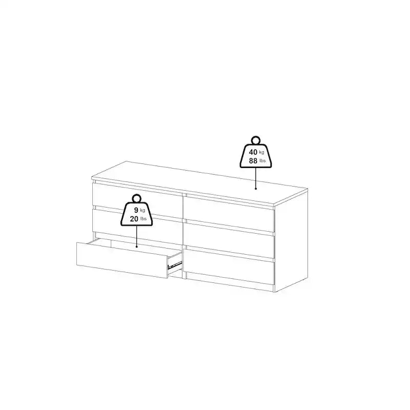 6-Drawer Double Dresser, Black Wood Grain