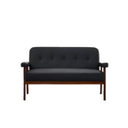 50" Faux Leather Loveseat Sofa with Wood Arms, Mid-Century Modern Style