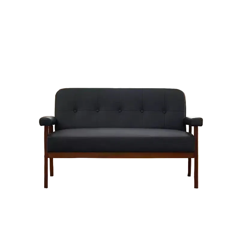 50" Faux Leather Loveseat Sofa with Wood Arms, Mid-Century Modern Style