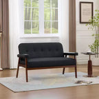 50" Faux Leather Loveseat Sofa with Wood Arms, Mid-Century Modern Style