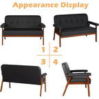 50" Faux Leather Loveseat Sofa with Wood Arms, Mid-Century Modern Style