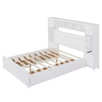 Queen Size Wooden Bed with Cabinet, Shelves and Built-In Outlets