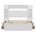 Queen Size Wooden Bed with Cabinet, Shelves and Built-In Outlets