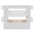 Queen Size Wooden Bed with Cabinet, Shelves and Built-In Outlets