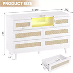 Modern Rattan Dresser with LED Lighting and Charging Station, 6-Drawer Chest