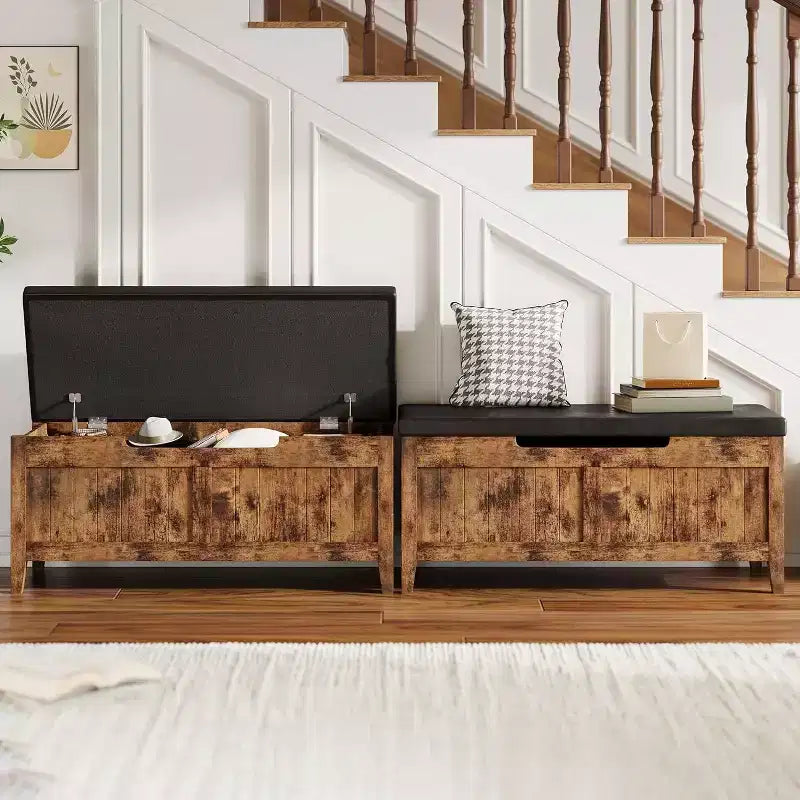 39" Storage Bench with Cushion Seat and Safety Hinges – Entryway & Bedroom Shoe Organizer