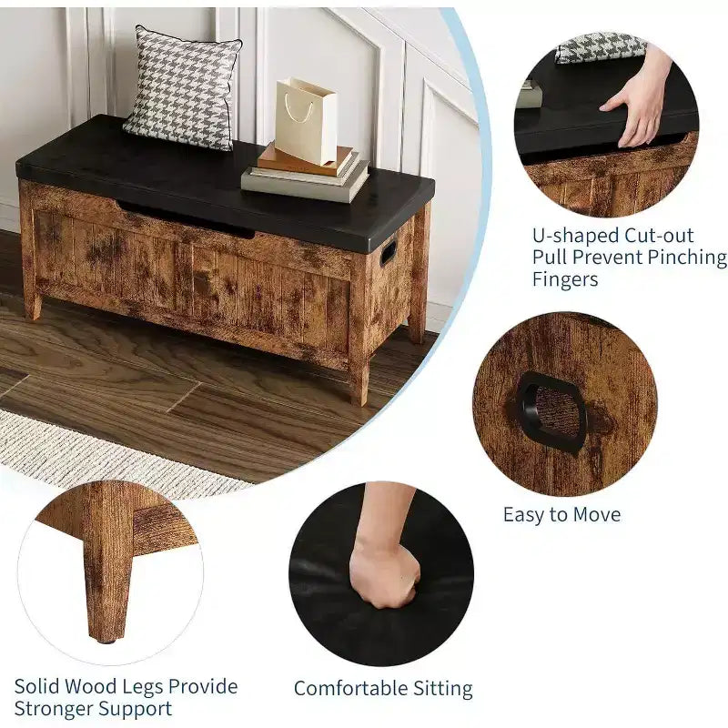 39" Storage Bench with Cushion Seat and Safety Hinges – Entryway & Bedroom Shoe Organizer