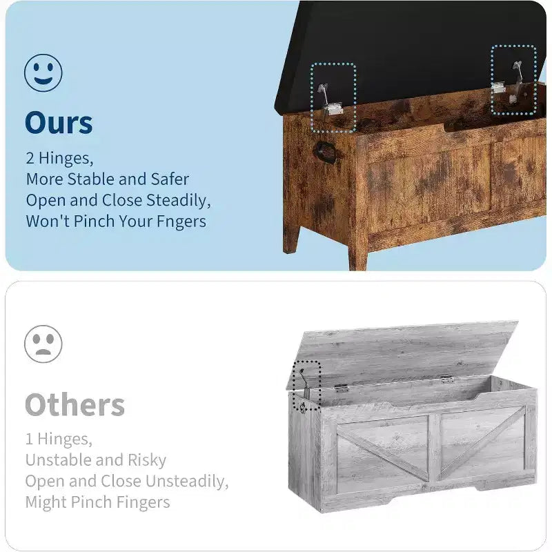 39" Storage Bench with Cushion Seat and Safety Hinges – Entryway & Bedroom Shoe Organizer