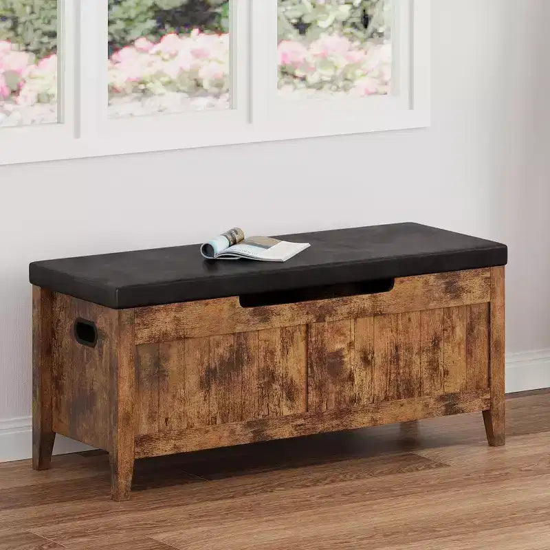 39" Storage Bench with Cushion Seat and Safety Hinges – Entryway & Bedroom Shoe Organizer