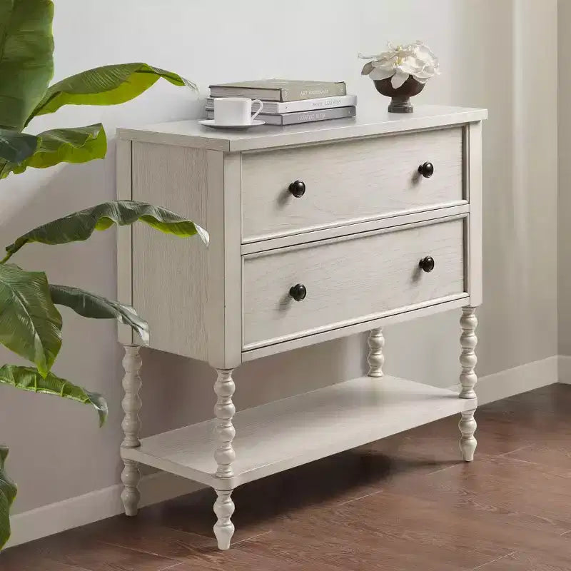 Farmhouse Solid Wood 2-Drawer Accent Chest with Shelf