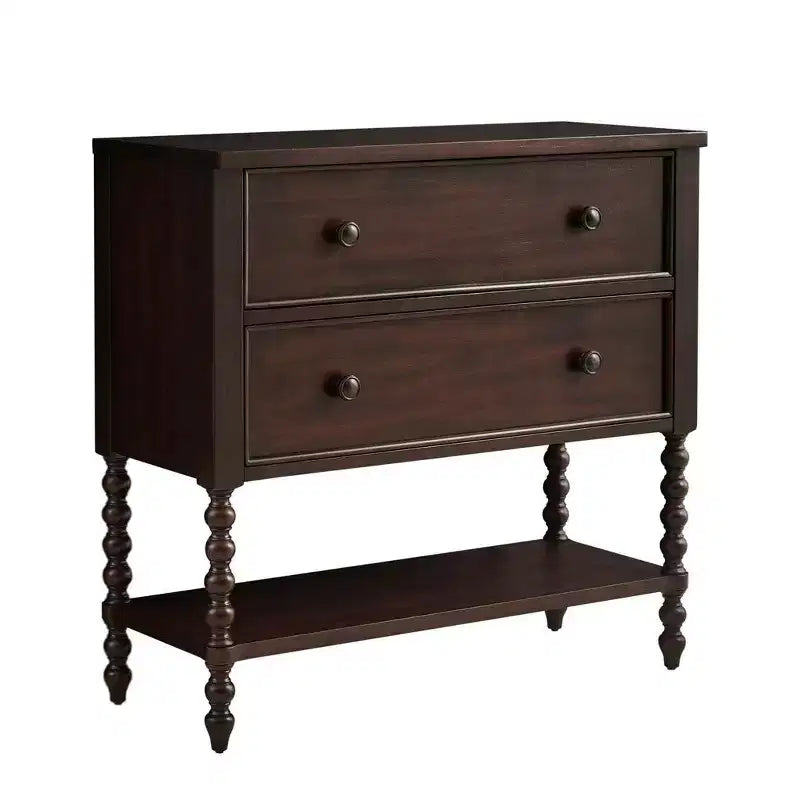 Farmhouse Solid Wood 2-Drawer Accent Chest with Shelf