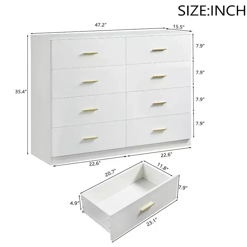 8/9-Drawer Dresser with Gold Handles – Wide Bedroom Storage Chest