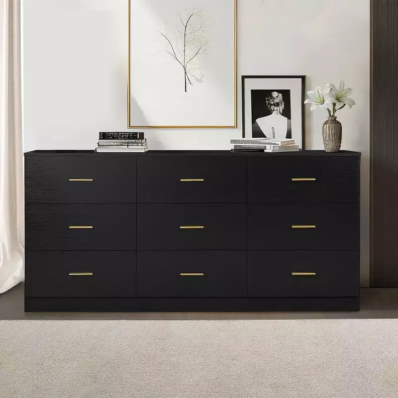 8/9-Drawer Dresser with Gold Handles – Wide Bedroom Storage Chest