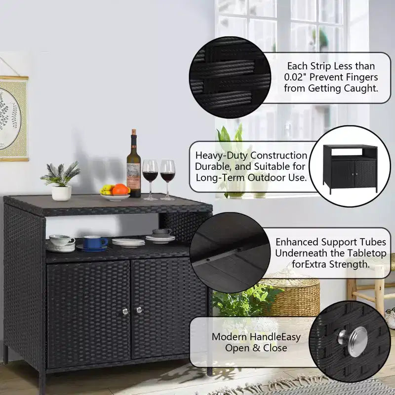 Outdoor Patio Bar Table with Storage Cabinet