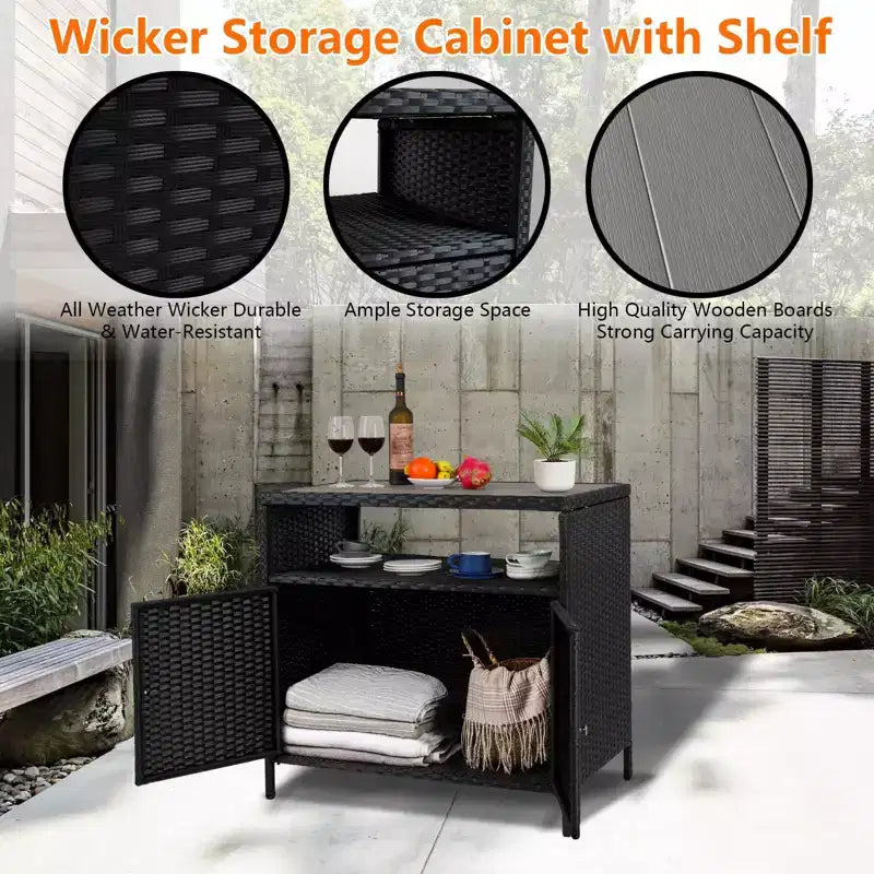 Outdoor Patio Bar Table with Storage Cabinet