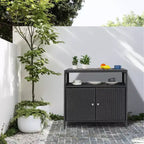 Outdoor Patio Bar Table with Storage Cabinet