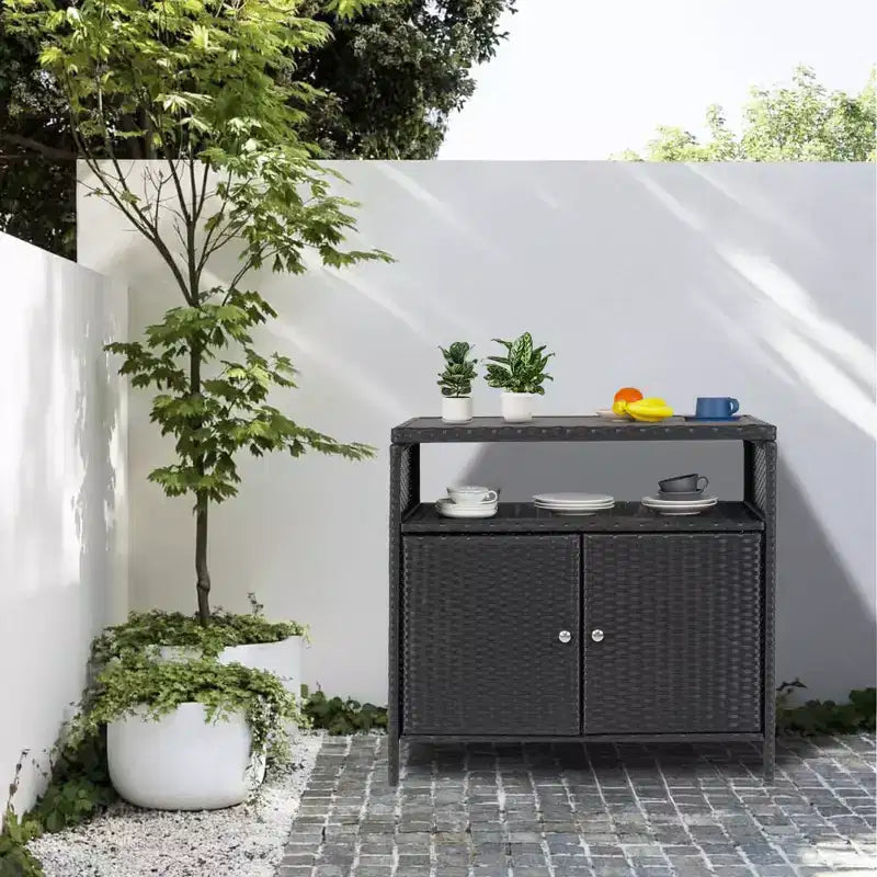 Outdoor Patio Bar Table with Storage Cabinet