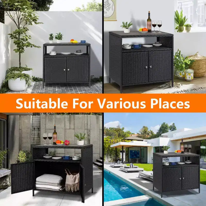 Outdoor Patio Bar Table with Storage Cabinet