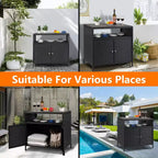 Outdoor Patio Bar Table with Storage Cabinet