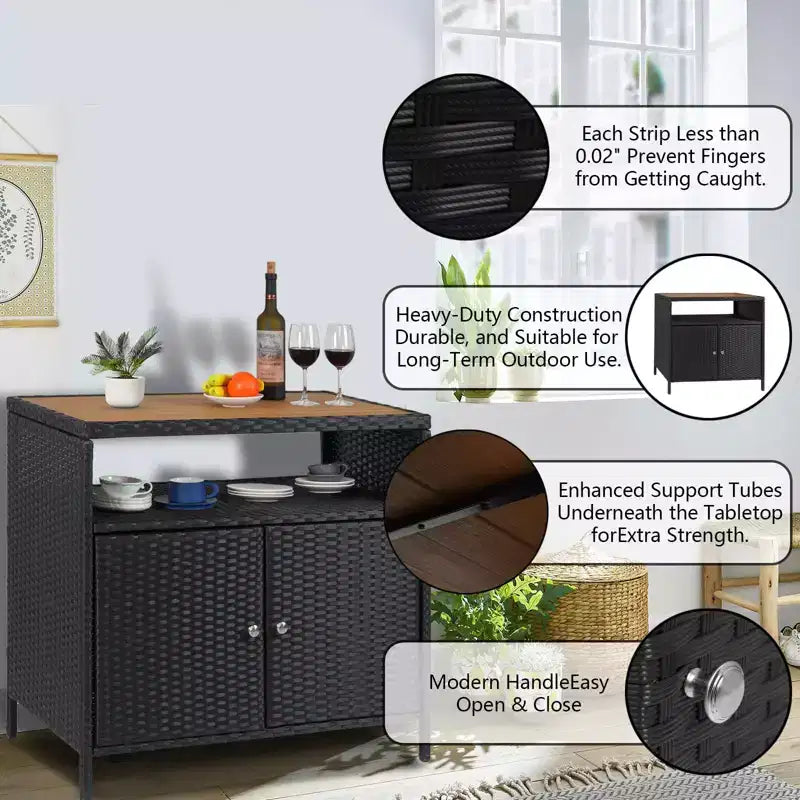 Outdoor Patio Bar Table with Storage Cabinet