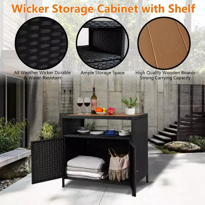 Outdoor Patio Bar Table with Storage Cabinet