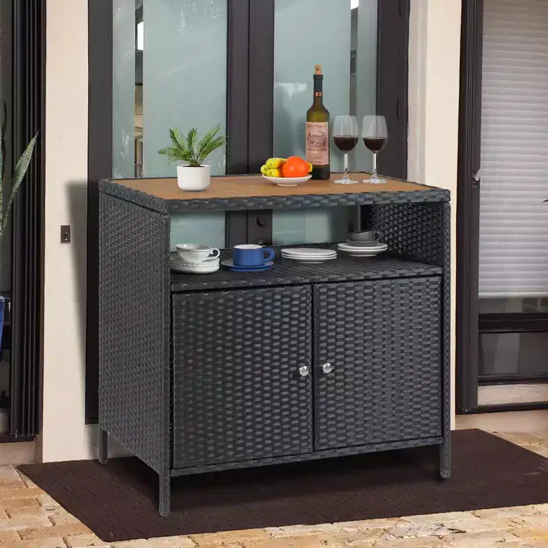 Outdoor Patio Bar Table with Storage Cabinet