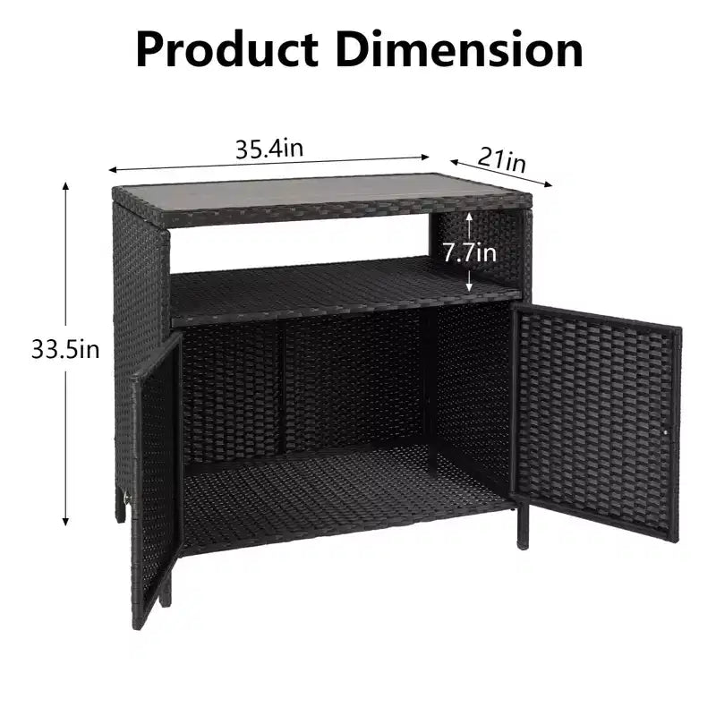 Outdoor Patio Bar Table with Storage Cabinet
