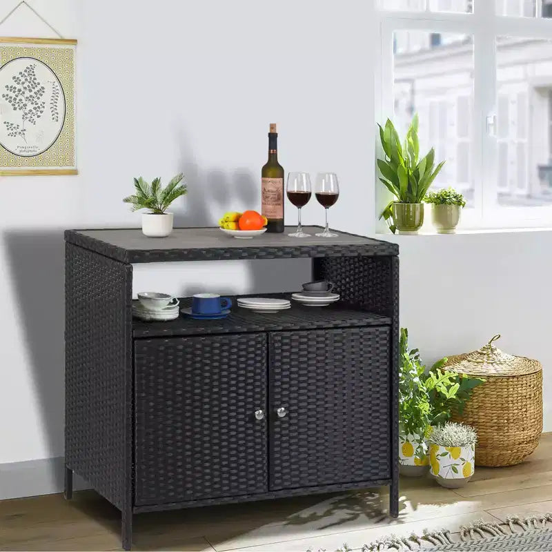 Outdoor Patio Bar Table with Storage Cabinet