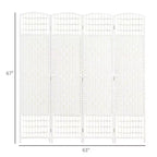 4 Panel Folding Room Divider - Bamboo Frame, White