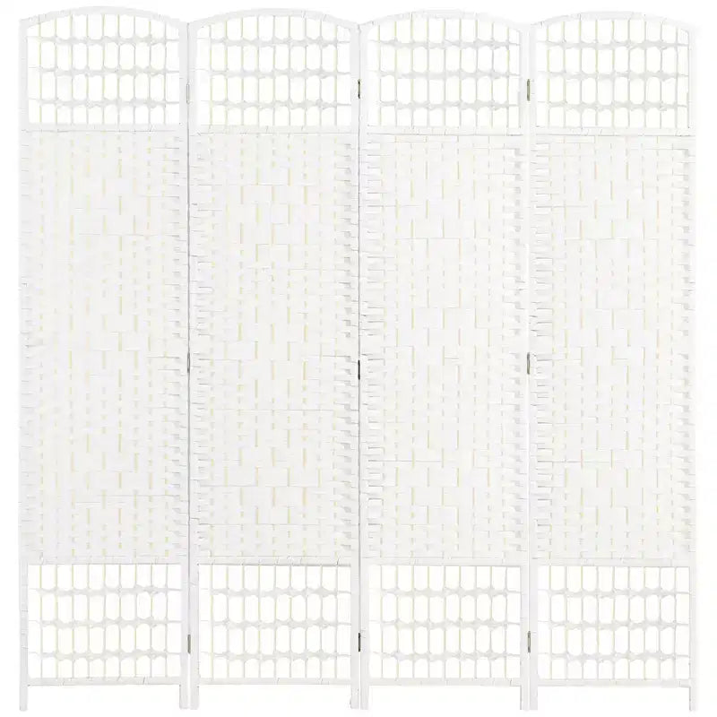 4 Panel Folding Room Divider - Bamboo Frame, White