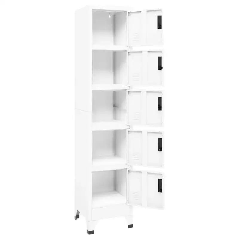 5-Door Steel Locker Cabinet with Lockable Compartments – White