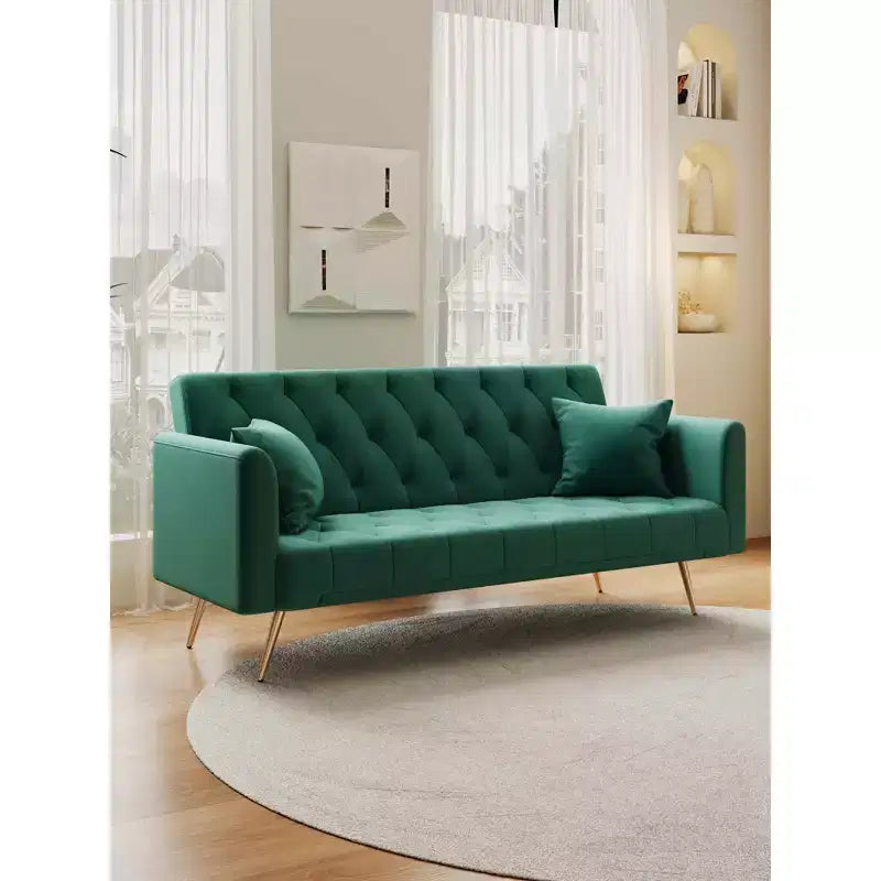 Love Seat Velvet Sofa Bed for Small Spaces - Green