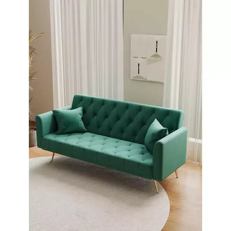 Love Seat Velvet Sofa Bed for Small Spaces - Green