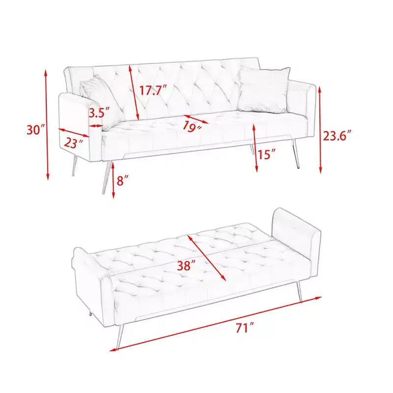 Love Seat Velvet Sofa Bed for Small Spaces - Green