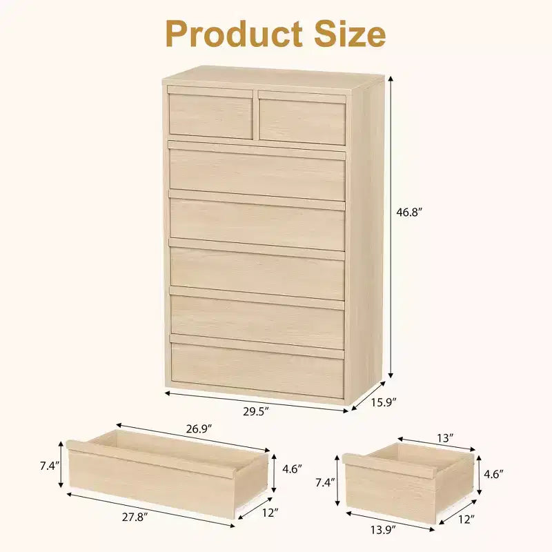 7-Drawer Dresser with Large Storage – Wooden Chest of Drawers for Bedroom, Living Room and Nursery