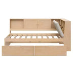 Wooden L-Shaped Daybed with Storage Headboard, USB Ports & Under-Bed Drawers