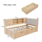 Wooden L-Shaped Daybed with Storage Headboard, USB Ports & Under-Bed Drawers