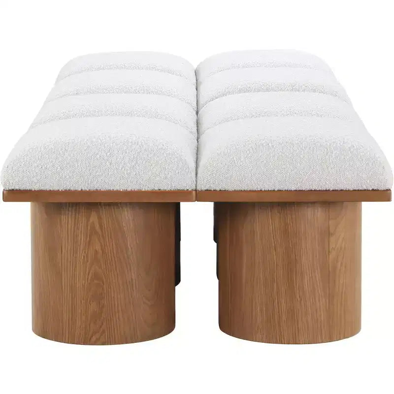 Cream Boucle Fabric Upholstered Bench