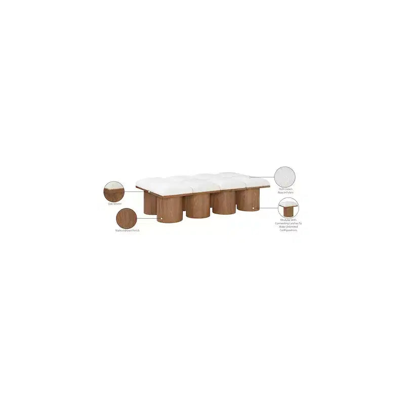 Cream Boucle Fabric Upholstered Bench