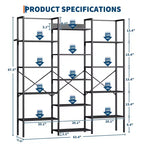 5-Tier Industrial Bookshelf with Adjustable Wood Shelves and Metal Frame