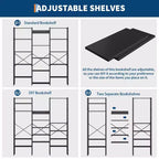 5-Tier Industrial Bookshelf with Adjustable Wood Shelves and Metal Frame