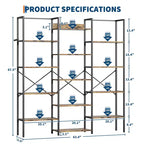 5-Tier Industrial Bookshelf with Adjustable Wood Shelves and Metal Frame