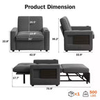42.5" 3-in-1 Convertible Sleeper Chair with Adjustable Backrest, USB Ports and Cup Holder