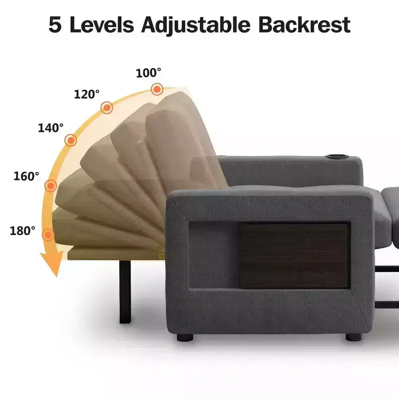 42.5" 3-in-1 Convertible Sleeper Chair with Adjustable Backrest, USB Ports and Cup Holder