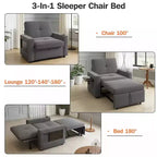 42.5" 3-in-1 Convertible Sleeper Chair with Adjustable Backrest, USB Ports and Cup Holder
